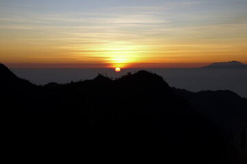 Beautiful sunrise from caldera of Mt. Bromo volcano, Indonesia