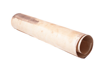 Scroll of vintage paper isolated on white.