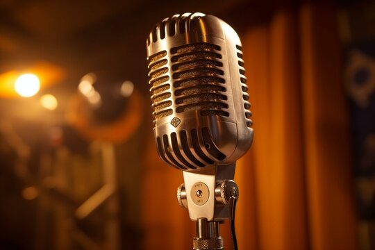 Classic mic in a studio setting, used for recording or karaoke. Generative AI