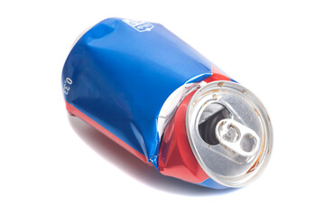 Empty crumpled can from energy drink or beer