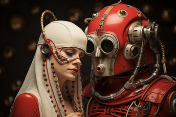 Fototapeta premium Generative AI picture of beautiful robotic human android future 3d robot invention