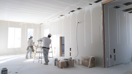 Installation of drywall Interior at a new housing site