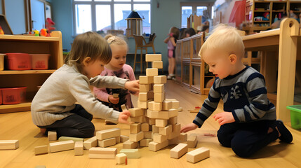 Kids enjoying block activities in pre school