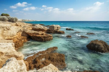 Fototapeta na wymiar Beautiful Mediterranean coastline in Cyprus, showcasing Paphos district's stunning Lara Beach. Generative AI