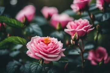 close-up pink flower of blooming tea rose