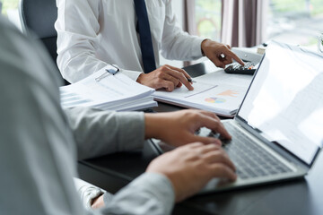 Investment concept, Investor calculating profits on stock market exchange..