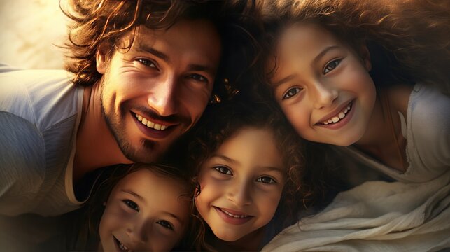 A heartwarming moment captured as a family embraces each other in a group hug, radiating joy and happiness.