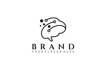 Simple brain line art logo with technology combination