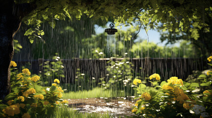 Enjoy the relaxing nature in the sunny Spring/Summer shower of delightful rain. - obrazy, fototapety, plakaty