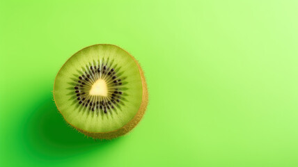 Single Kiwi Fruit on Green Background