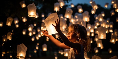 Little girl holding paper lanterns - Powered by Adobe