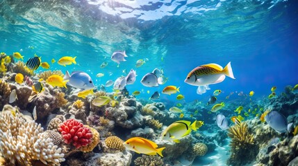 Fototapeta na wymiar Underwater view of coral reef and tropical fish. Underwater world.