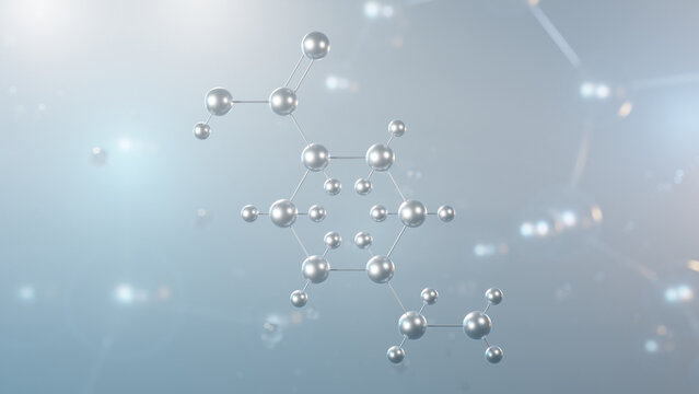 tranexamic acid molecular structure, 3d model molecule, antifibrinolytic agent, structural chemical formula view from a microscope