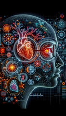 Obraz premium Business Social Political Technological Futuristic Person Academy Mystical Symbolism Preparation for Scientific Award Collage Wallpaper Poster Cover Certificate Digital Art Brainstorming