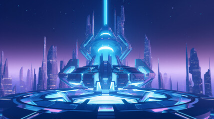 Deep within the science fiction city of a spaceship hub, a mythical starship touches down on a distant planetary realm