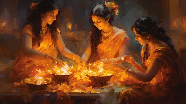 Diwali people celebrating with candles