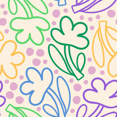 Fototapeta na wymiar Modern floral seamless pattern. Vector hand drawn background with flowers. Colorful repeatable backdrop for surface design