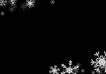 Christmas background with falling snowflakes. Winter holiday background or frame with pattern of layered snow.