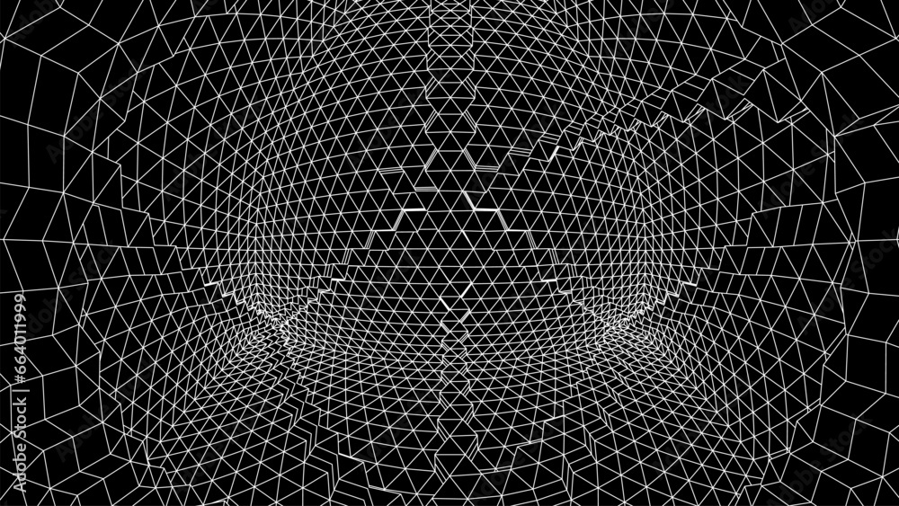 Poster Geometric grid background with 80s styled mesh. Cyberpunk abstract background with retro computer grid.