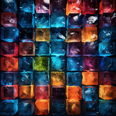 Fondo con detalle y textura de multitud de formas cuadradas de cristal con diferentes colores intensos - obrazy, fototapety, plakaty