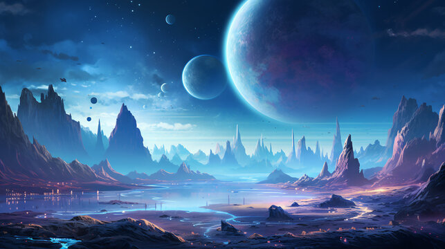 Illustration of a sci-fi backdrop for a video game.