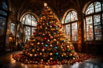 Fotobehang christmas tree with lights © Hafsa