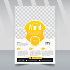 Obraz premium modern travel flyer template design or yellow tour leaflet, poster promotion, advertise, publication, cover page.
