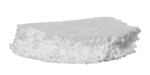 Styrofoam piece flying isolated on white, clipping path