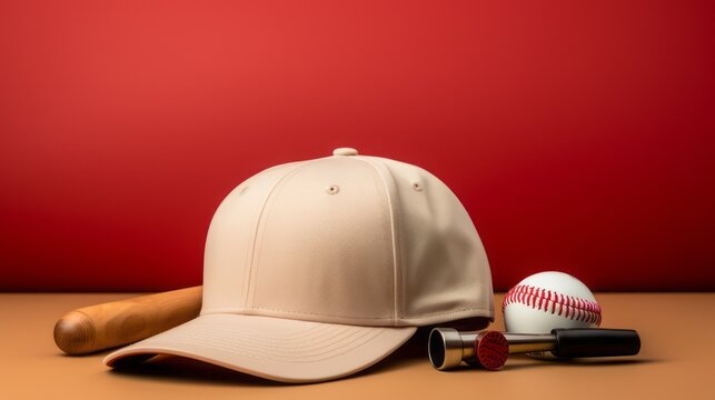 Baseball bat, cap and ball