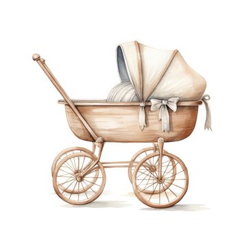recommend clip art: Watercolor Baby carriage Clipart on white background.