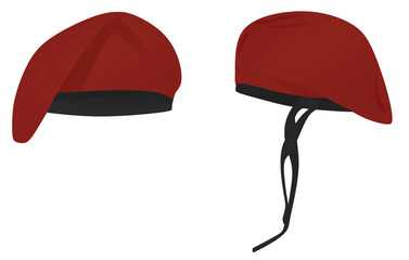 Red military beret hat. vector illustration - obrazy, fototapety, plakaty