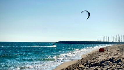 kite sufing in the mediterranean sea, premia de mar, spain