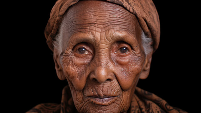 Very close-up close-up very old Ethiopian woman with wrinkles