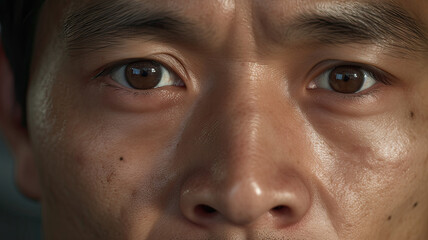 Close-up shot of an Asian man
