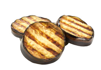 grilled eggplant slices isolated on white background.