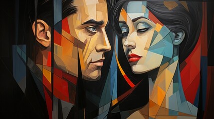 Captivating strokes of paint bring to life a passionate embrace between a man and woman, their love immortalized in a stunning mural of vibrant art