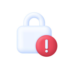 3D Padlock and exclamation mark. Cyber security to Protect Personal Data. Padlock icon. Information protection.