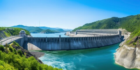 Fototapeta na wymiar Hydroelectric dam generating green energy from flowing water.