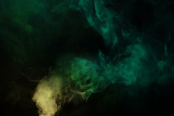 Green and pink steam on a black background.