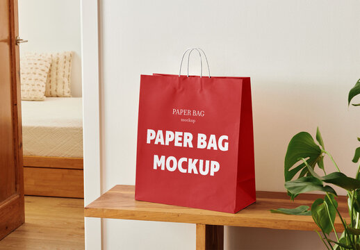Paper Shopping Bag Mockup on a Bench at Home