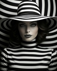 A bold and playful girl with a fedora hat adorned in vibrant stripes exudes confidence and style, capturing the essence of youth and self-expression in a stunning portrait