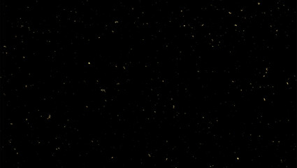 Festive vector background with gold glitter and confetti for christmas celebration. Black background with glowing golden particles.