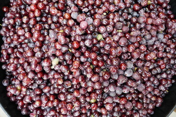 Cashed grape berries in a large vessel.