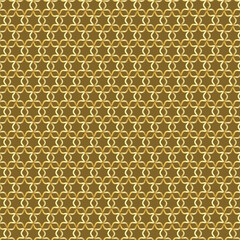 Abstract golden vector geometric seamless pattern. Traditional oriental ornament with outline stars, mesh, grid, flower silhouettes. Elegant repeat geo design.