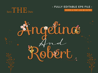 weeding text effect editable with gold and dark color