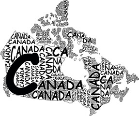 typographic map of canada black and white color