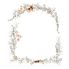 Flowers - Leaves Frame Watercolor Sanddorn Orangebouquets flowers Aquarell Clipart, Einladung 