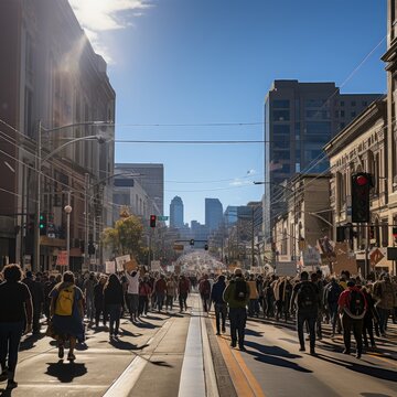 City's streets during a dynamic protest rally