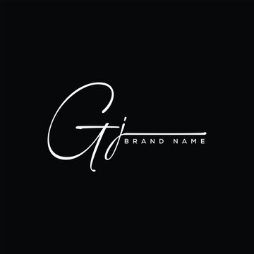 GJ letter beauty handwriting vector logo.
