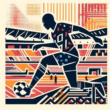  Team Spirit: African Footballers Chasing Glory in Silhouette, risography style